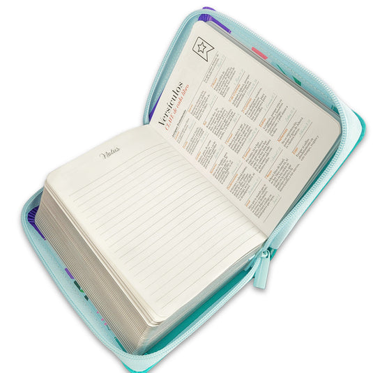 Biblia de Bolsillo RVR 1960, Cierre zíper, imitación piel lila/azul/turquesa mariposa