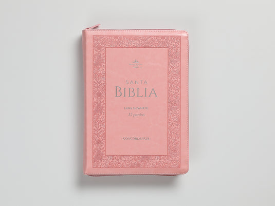 Biblia RVR 1960, Letra Gigante, Cierre zíper, con índice, imitación piel rosada