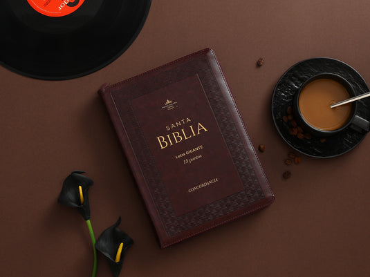 Biblia RVR 1960, Letra Gigante, Cierre zíper, con índice, imitación piel café