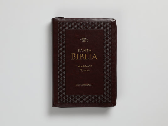 Biblia RVR 1960, Letra Gigante, Cierre zíper, con índice, imitación piel café