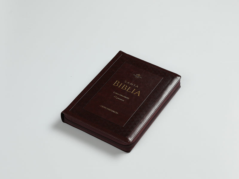 Cargue la imagen en el visor de la galería, Biblia RVR 1960, Letra Gigante, Cierre zíper, con índice, imitación piel café
