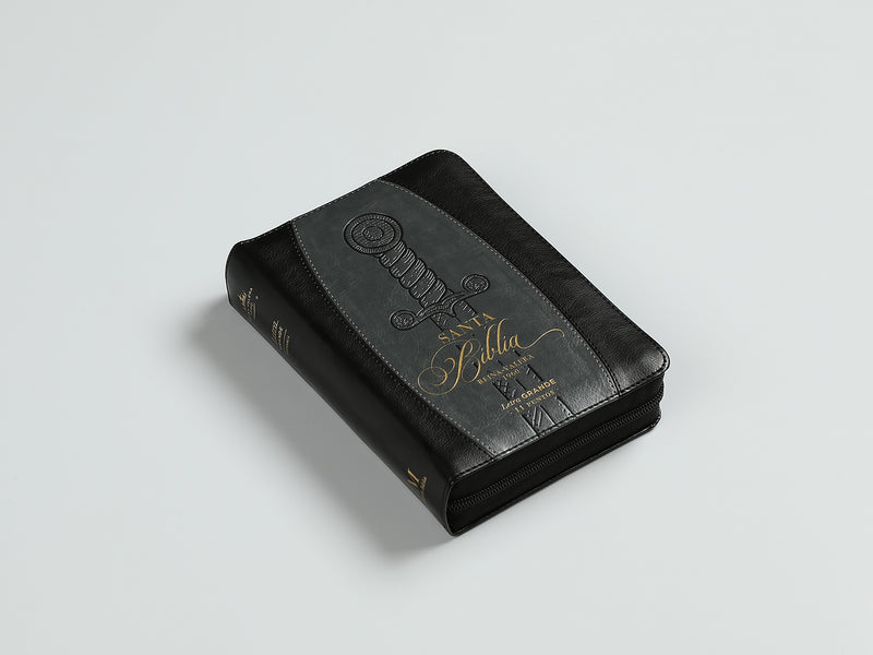 Cargue la imagen en el visor de la galería, Biblia RVR 1960, Letra Grande, Cierre zíper, con índice, imitación piel negro espada
