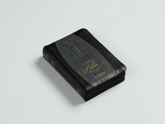Biblia RVR 1960, Letra Grande, Cierre zíper, con índice, imitación piel negro espada