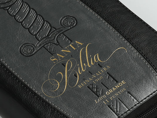 Biblia RVR 1960, Letra Grande, Cierre zíper, con índice, imitación piel negro espada