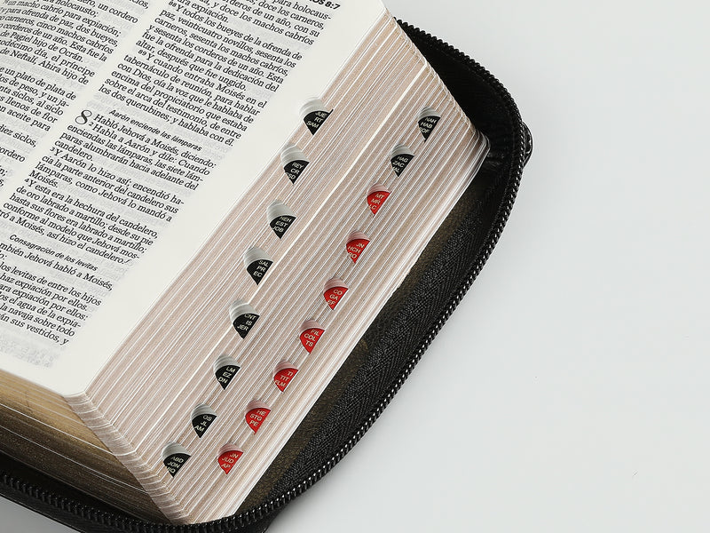 Cargue la imagen en el visor de la galería, Biblia RVR 1960, Letra Grande, Cierre zíper, con índice, imitación piel negro espada
