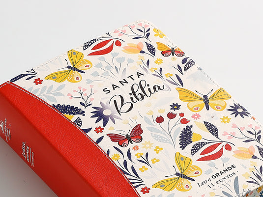 Biblia RVR 1960, Tamaño portátil, Letra Grande, imitación piel naranja primaveral