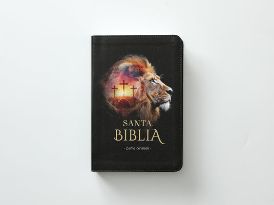 Biblia RVR 1960, Tamaño Manual, Letra Grande, con índice, imitación piel León/cruces