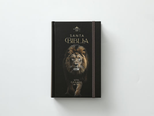 Biblia RVR 1960, Tamaño Manual, Letra Grande, tapa dura con elástico negra León de Judá