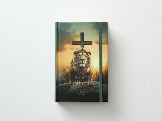 Biblia RVR 1960, Tamaño Manual, Letra Grande, tapa dura con elástico León de Victoria