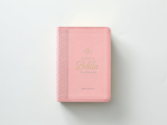 Biblia RVR 1960, Tamaño portátil, Letra Grande, imitación piel rosada