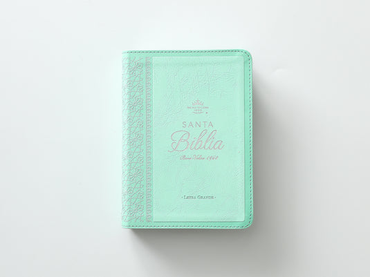 Biblia RVR 1960, Tamaño portátil, Letra Grande, imitación piel menta