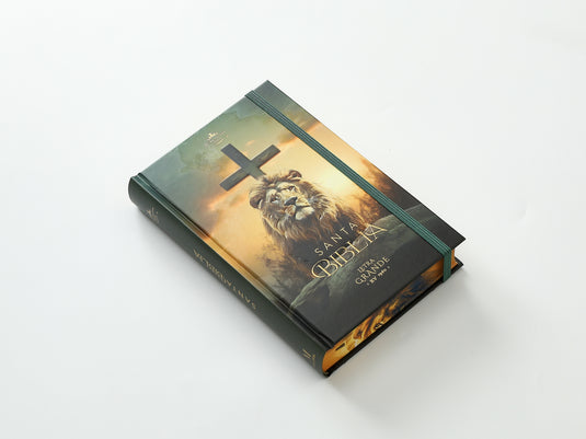 Biblia RVR 1960, Tamaño Manual, Letra Grande, tapa dura con elástico León de Victoria