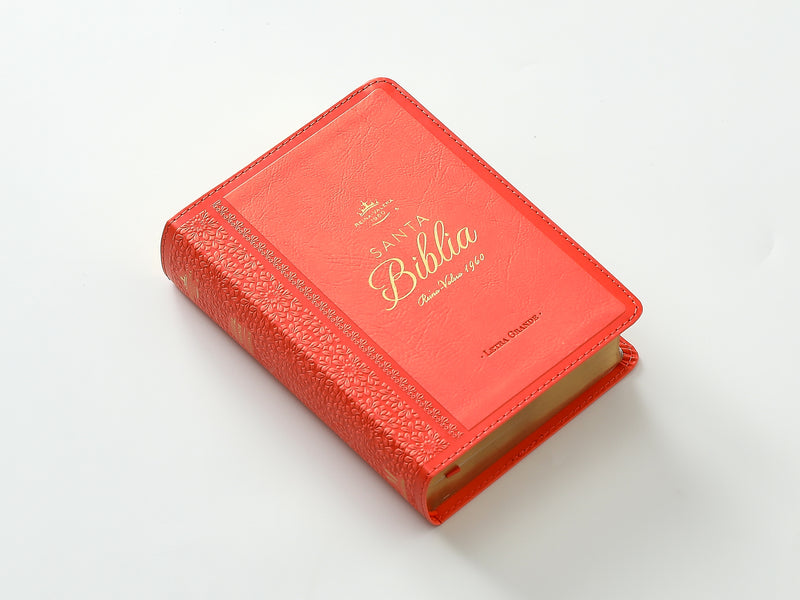 Cargue la imagen en el visor de la galería, Biblia RVR 1960, Tamaño portátil, Letra Grande, imitación piel coral
