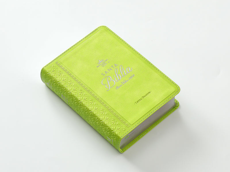 Cargue la imagen en el visor de la galería, Biblia RVR 1960, Tamaño portátil, Letra Grande, imitación piel verde lima
