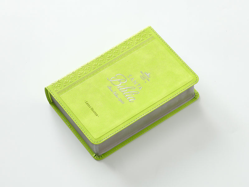 Cargue la imagen en el visor de la galería, Biblia RVR 1960, Tamaño portátil, Letra Grande, imitación piel verde lima
