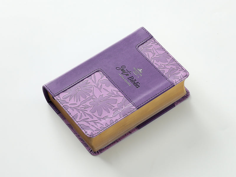 Cargue la imagen en el visor de la galería, Biblia RVR 1960, Tamaño portátil, Letra Grande, imitación piel morada
