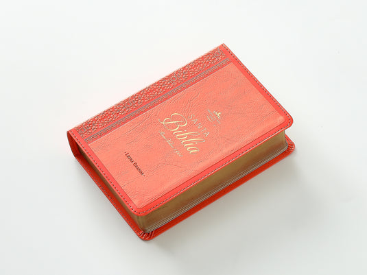 Biblia RVR 1960, Tamaño portátil, Letra Grande, imitación piel coral