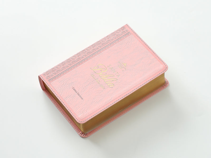 Cargue la imagen en el visor de la galería, Biblia RVR 1960, Tamaño portátil, Letra Grande, imitación piel rosada
