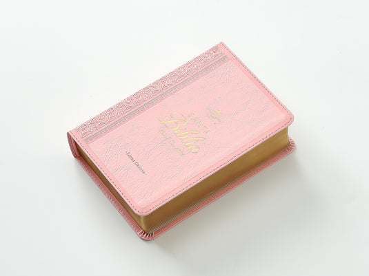 Biblia RVR 1960, Tamaño portátil, Letra Grande, imitación piel rosada