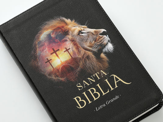 Biblia RVR 1960, Tamaño Manual, Letra Grande, con índice, imitación piel León/cruces