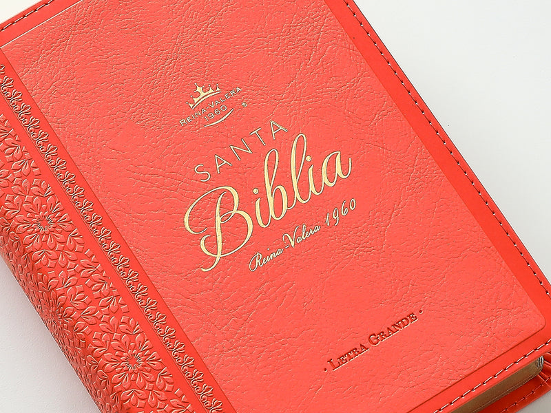 Cargue la imagen en el visor de la galería, Biblia RVR 1960, Tamaño portátil, Letra Grande, imitación piel coral

