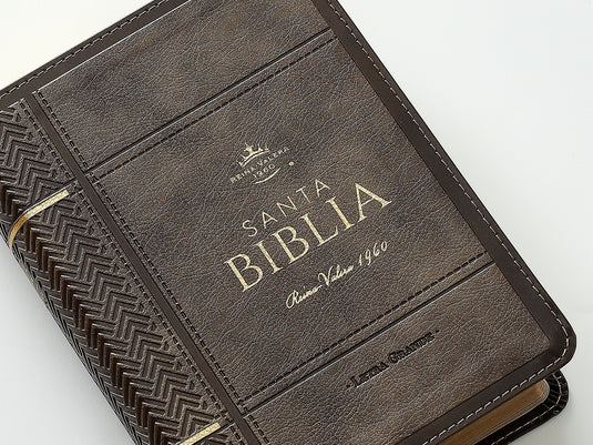 Biblia RVR 1960, Tamaño portátil, Letra Grande, imitación piel café mocha