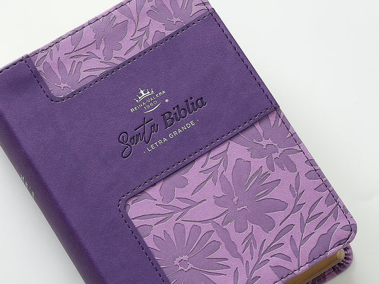 Biblia RVR 1960, Tamaño portátil, Letra Grande, imitación piel morada