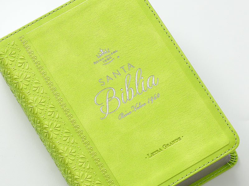Cargue la imagen en el visor de la galería, Biblia RVR 1960, Tamaño portátil, Letra Grande, imitación piel verde lima
