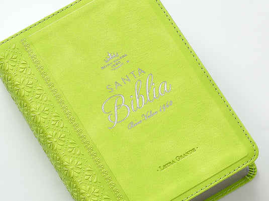 Biblia RVR 1960, Tamaño portátil, Letra Grande, imitación piel verde lima