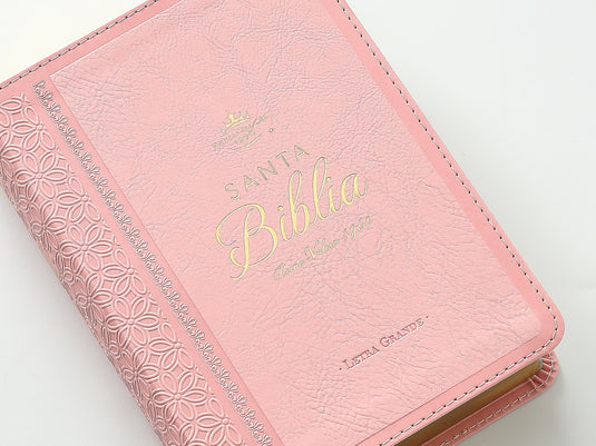 Biblia RVR 1960, Tamaño portátil, Letra Grande, imitación piel rosada
