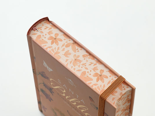 Biblia RVR 1960, Tamaño Manual, Letra Grande, tapa dura con elástico coral mariposas