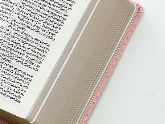 Biblia RVR 1960, Tamaño portátil, Letra Grande, imitación piel rosada