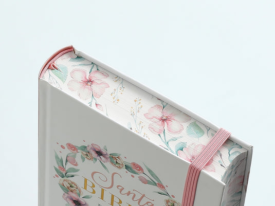 Biblia RVR 1960, Tamaño Manual, Letra Grande, tapa dura con elástico flor