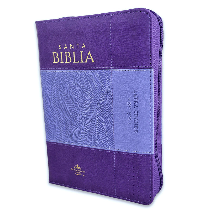 Cargue la imagen en el visor de la galería, Biblia RVR 1960, Tamaño portátil, Cierre zíper, con índice, Letra Grande, imitación piel morada
