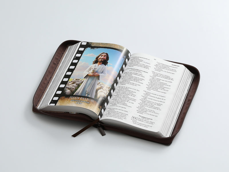 Cargue la imagen en el visor de la galería, Biblia Héroes RVR 1960, Cierre zíper, Letra Grande, imitación piel café
