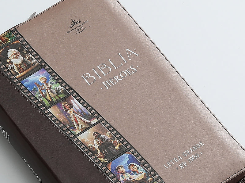 Cargue la imagen en el visor de la galería, Biblia Héroes RVR 1960, Cierre zíper, Letra Grande, imitación piel café
