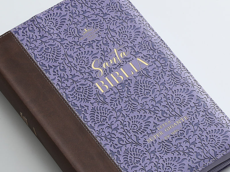 Cargue la imagen en el visor de la galería, Biblia RVR 1960, Cierre zíper, con índice, Letra Súper Gigante, imitación pie morada
