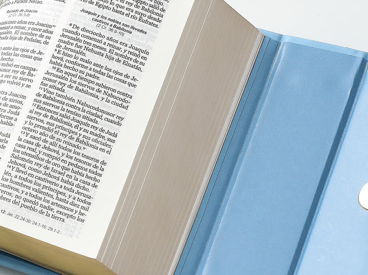 Biblia cartera RV1960 con broche magnético, imitación piel celeste