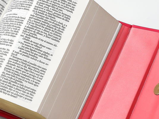 Biblia cartera RV1960 con broche magnético, imitación piel fucsia