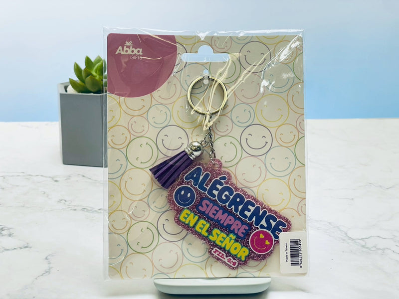 Cargue la imagen en el visor de la galería, Llavero con glitter Alégrense siempre en el Señor
