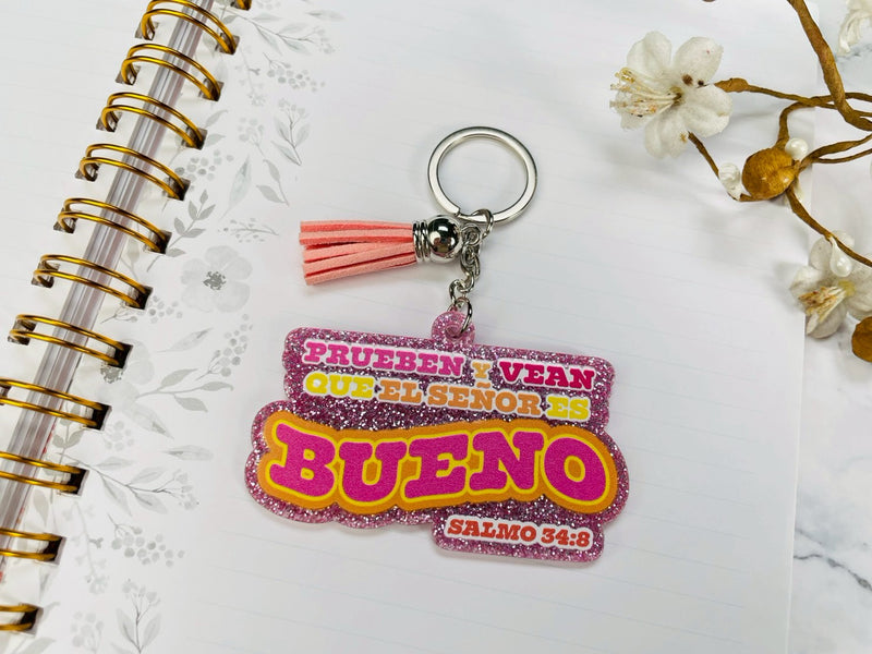 Cargue la imagen en el visor de la galería, Llavero con glitter Prueben y vean que el Señor es Bueno
