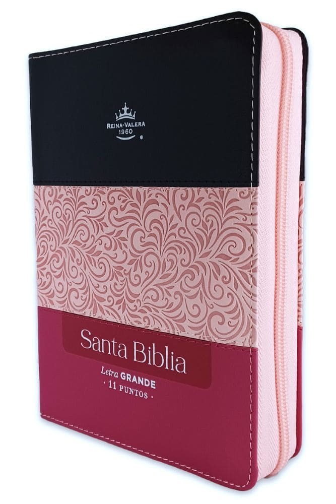 Cargue la imagen en el visor de la galería, Biblia RVR 1960, Letra Grande, Cierre zíper, con índice, imitación piel tonos rosados con negro

