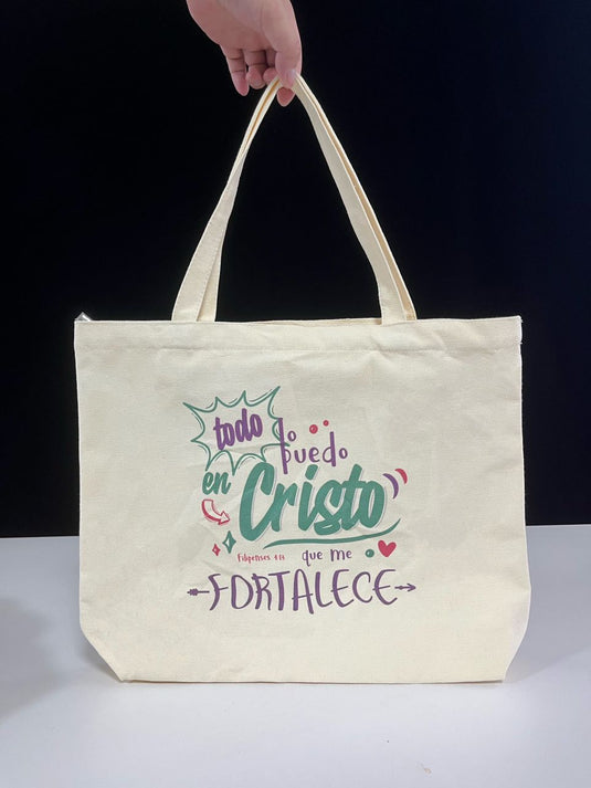 Bolso grande de cierre con zíper "Todo lo puedo en Cristo que me fortalece"