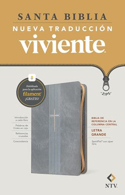 Cargue la imagen en el visor de la galería, Biblia de referencia en la columna central NTV con Filament, Letra grande, Cierre zíper, con índice, SentiPiel  gris

