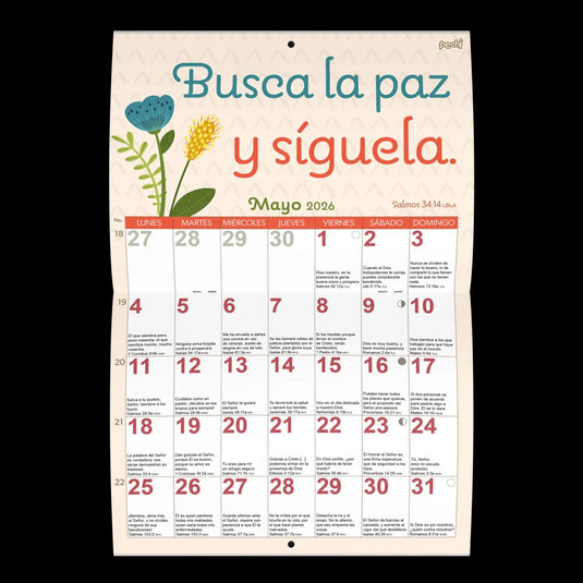 Calendario de pared Pechi 2026 Fe y esperanza