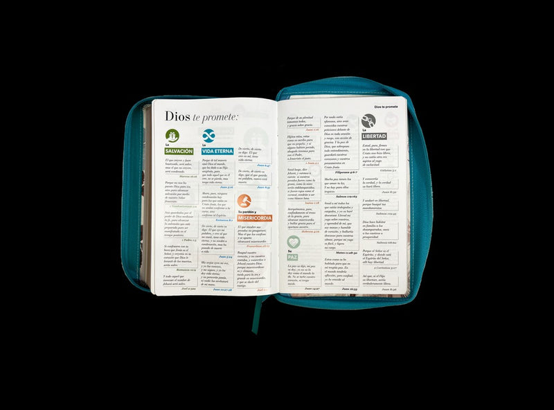 Cargue la imagen en el visor de la galería, Biblia RVR 1960, Cierre zíper, Letra Gigante, imitación piel turquesa Flores
