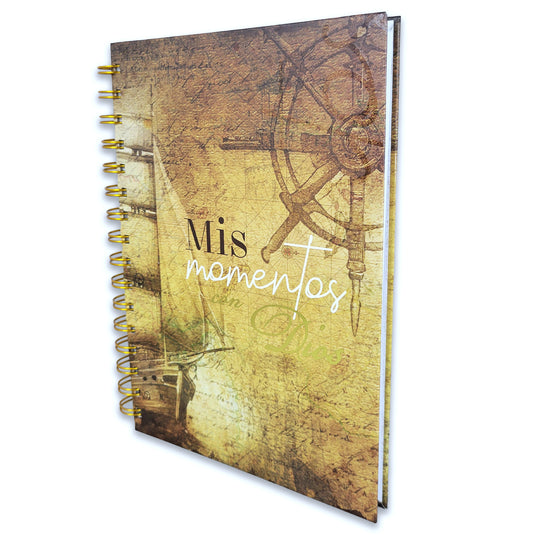 Libreta devocional de resortes Mis Momentos con Dios, tapa dura barco