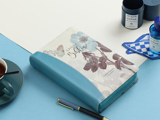 Biblia RVR 1960, Cierre zíper, Letra Gigante, imitación piel turquesa Flores