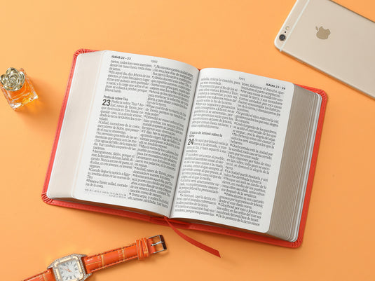 Biblia RVR 1960, Tamaño portátil, Letra Grande, imitación piel coral