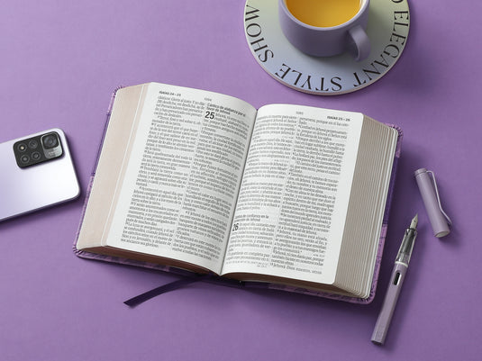 Biblia RVR 1960, Tamaño portátil, Letra Grande, imitación piel morada